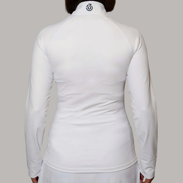 Back of white long sleeve golf top 