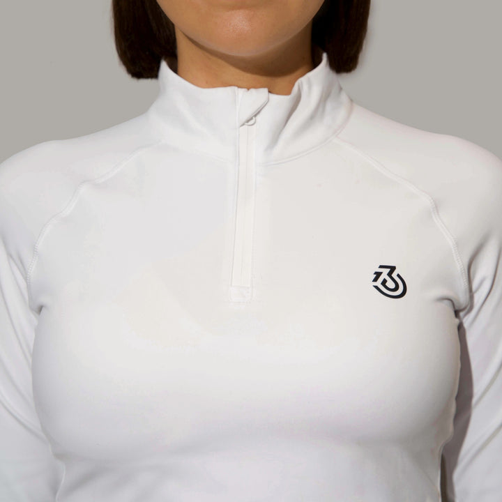 Long sleeve white golf top with logo